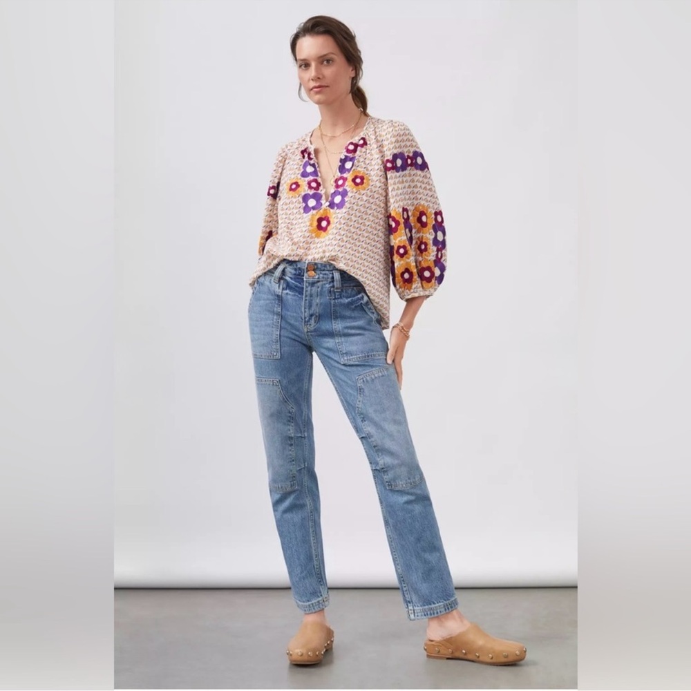Anthropologie Pilcro The Wanderer Relaxed Jeans Blue Denim Boho Straight as 28